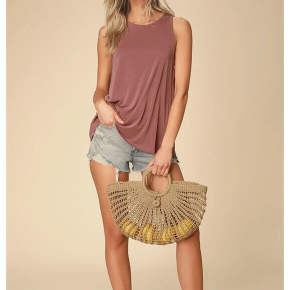 Lulus Rosella Marsala Tank Top Sz Small Sleeveless Back Slit Blouse Loose New - Picture 3 of 10